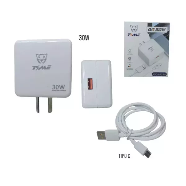 Cargador Time USB A / USB C QC 30w
